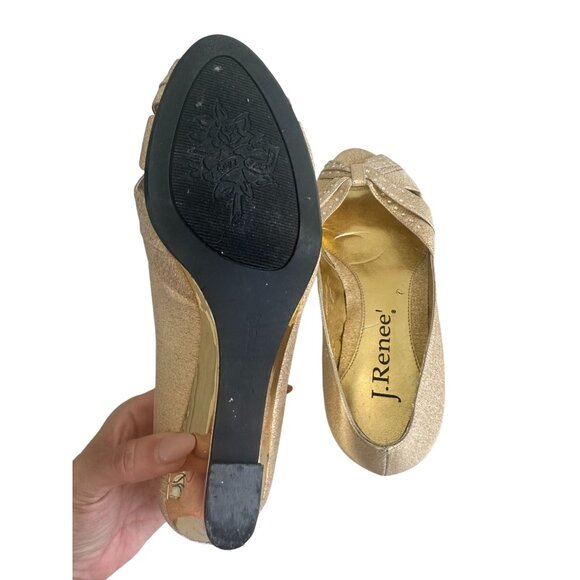 J RENEE Gold Fabric Metallic Kitten Heel Wedges Size 8 - Picture 4 of 8